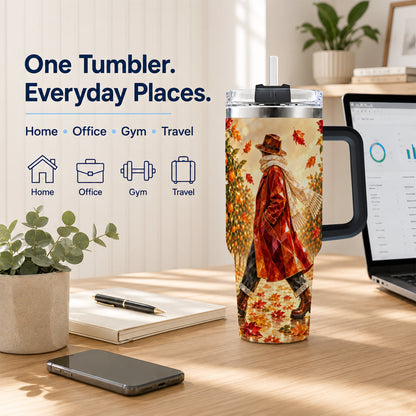 #pl[40oz|Black] Citrus Orchard 40oz Tumbler with Handle, Faceted Autumn Travel Cup