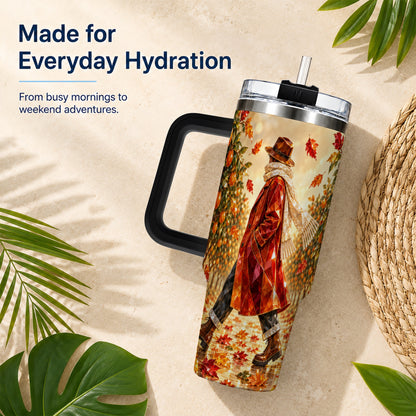 #pl[40oz|Black] Citrus Orchard 40oz Tumbler with Handle, Faceted Autumn Travel Cup