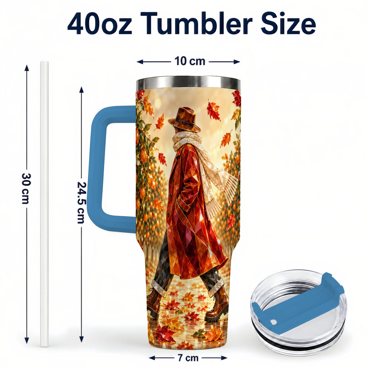 #pl[40oz|Blue] Citrus Orchard 40oz Tumbler with Handle, Faceted Autumn Travel Cup