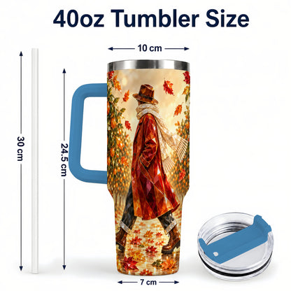 #pl[40oz|Blue] Citrus Orchard 40oz Tumbler with Handle, Faceted Autumn Travel Cup