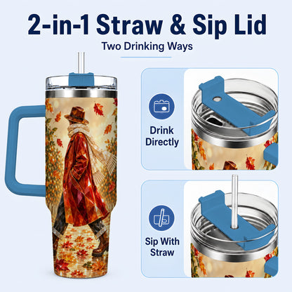 #pl[40oz|Blue] Citrus Orchard 40oz Tumbler with Handle, Faceted Autumn Travel Cup