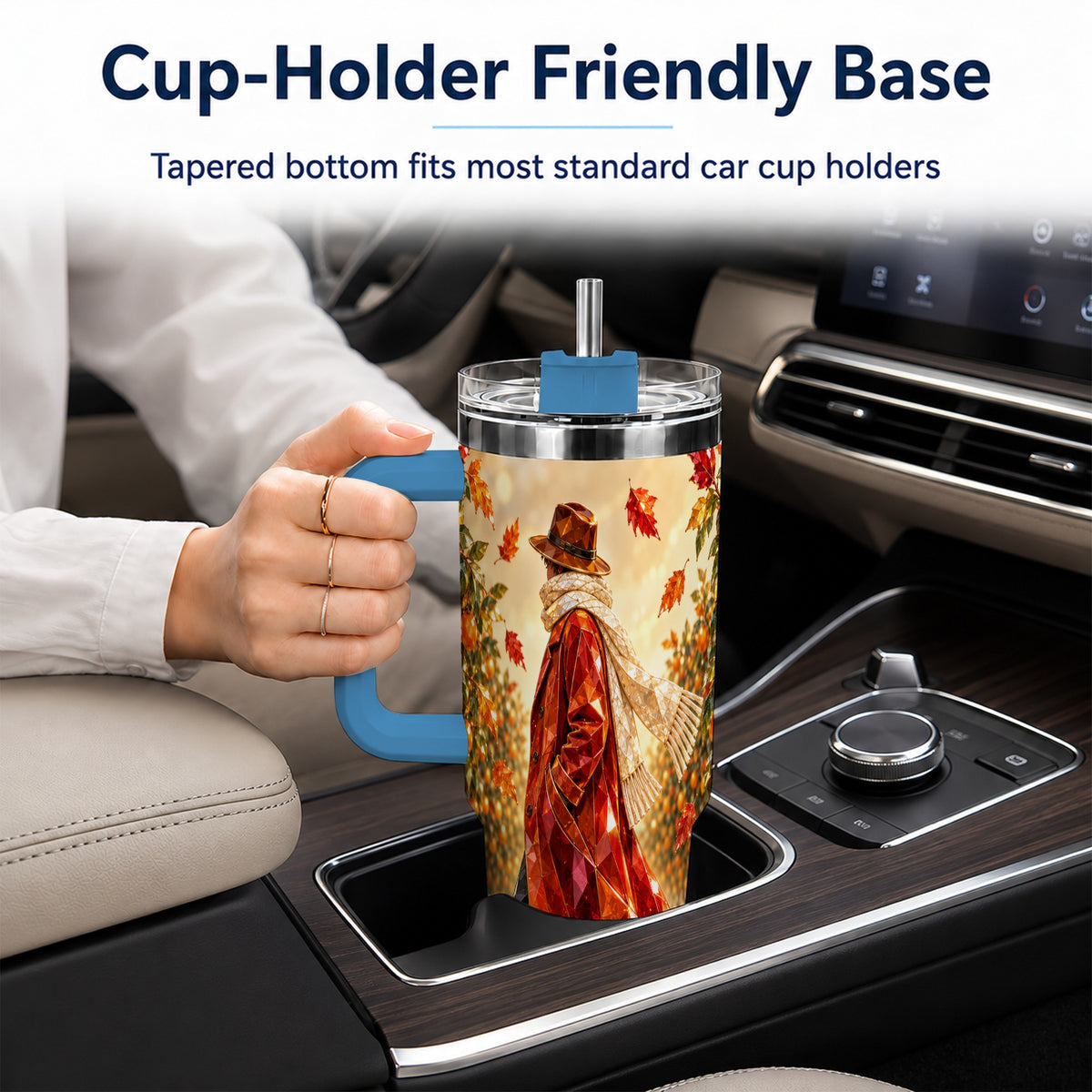 #pl[40oz|Blue] Citrus Orchard 40oz Tumbler with Handle, Faceted Autumn Travel Cup
