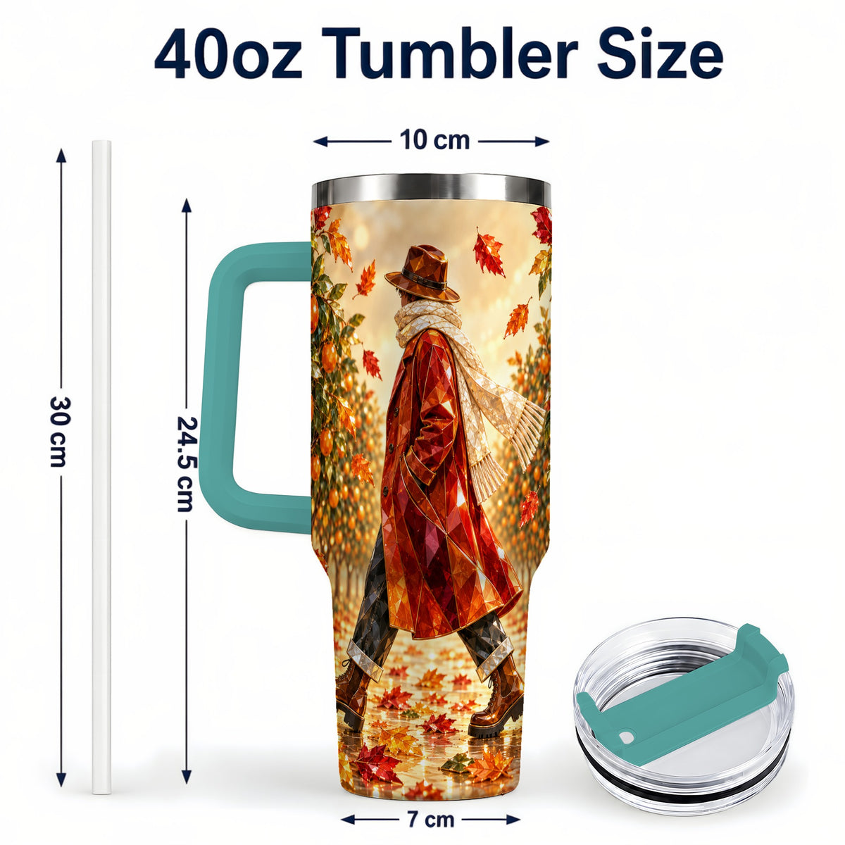 #pl[40oz|Green] Citrus Orchard 40oz Tumbler with Handle, Faceted Autumn Travel Cup