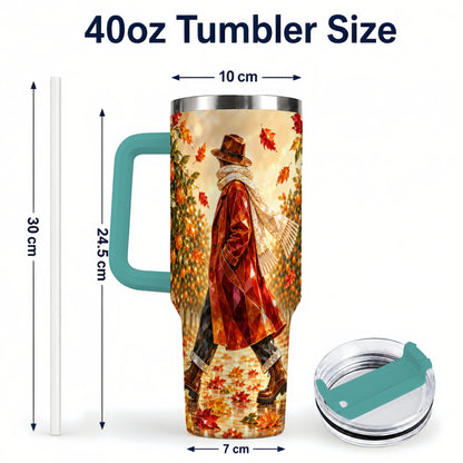 #pl[40oz|Green] Citrus Orchard 40oz Tumbler with Handle, Faceted Autumn Travel Cup