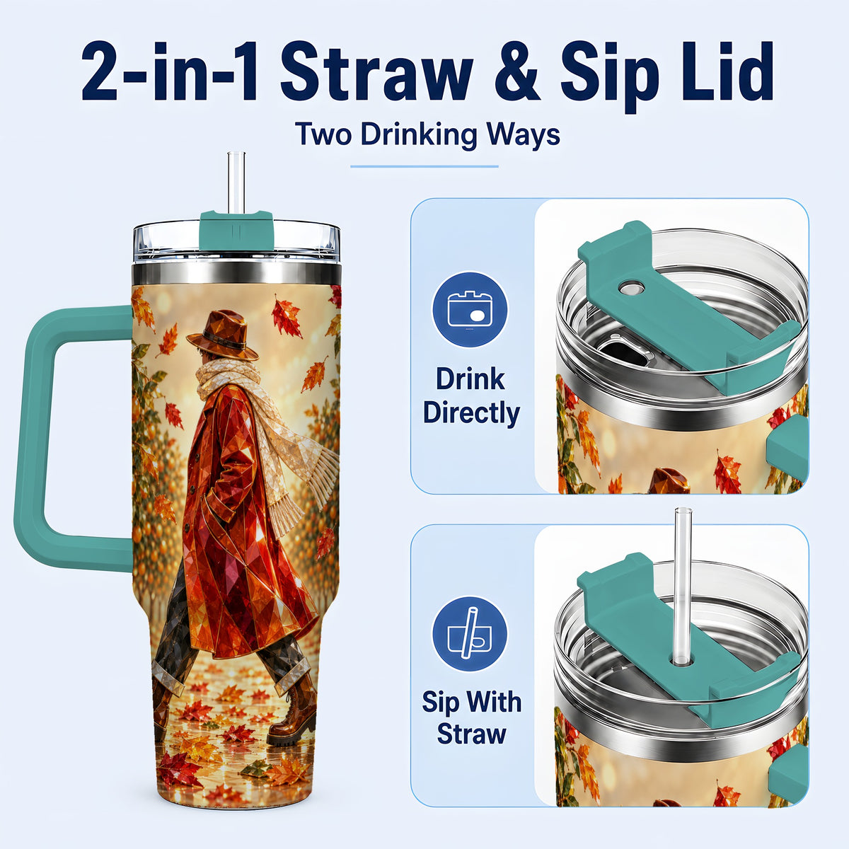 #pl[40oz|Green] Citrus Orchard 40oz Tumbler with Handle, Faceted Autumn Travel Cup