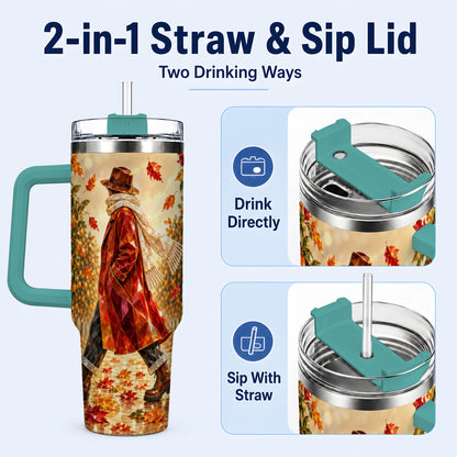#pl[40oz|Green] Citrus Orchard 40oz Tumbler with Handle, Faceted Autumn Travel Cup