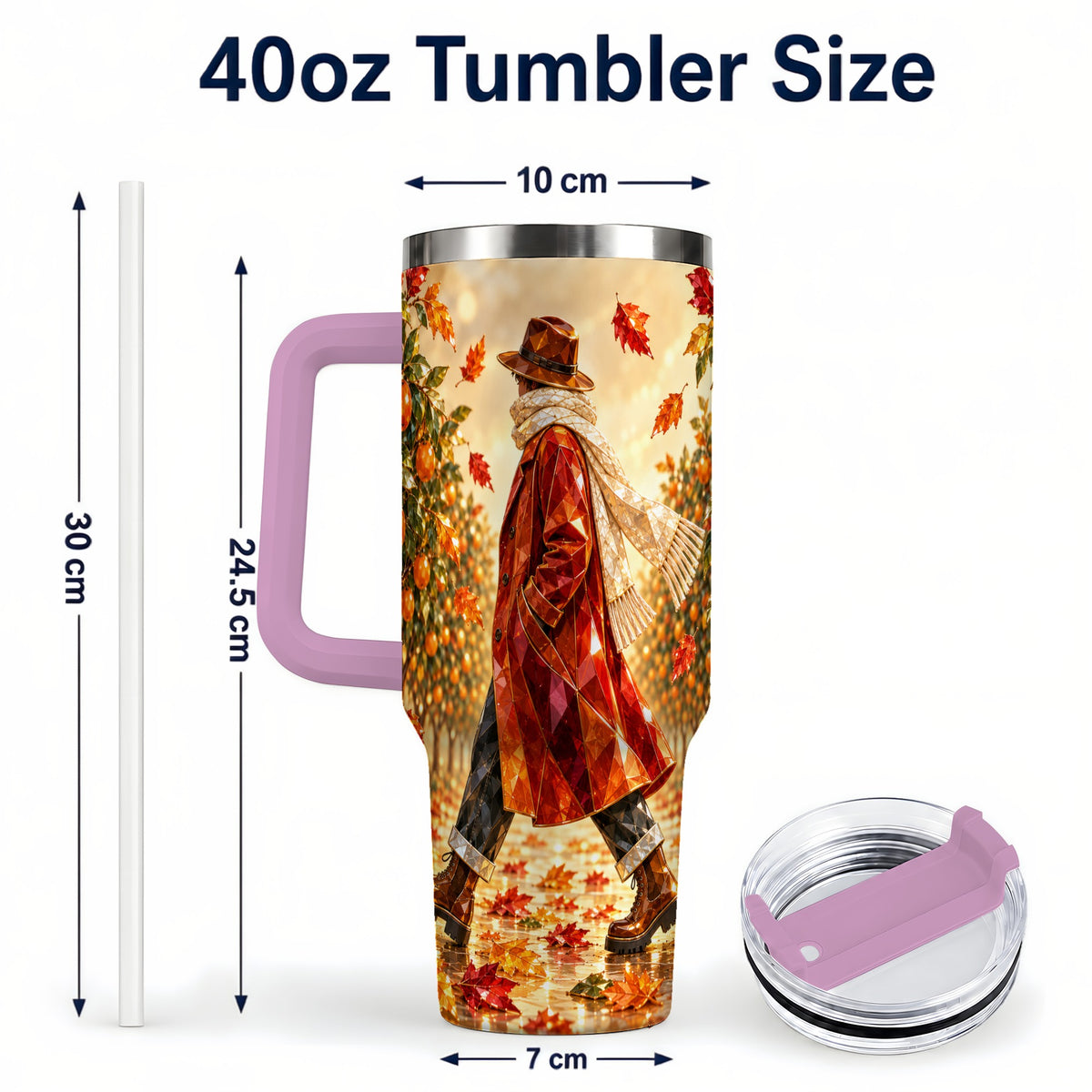 #pl[40oz|Pink] Citrus Orchard 40oz Tumbler with Handle, Faceted Autumn Travel Cup
