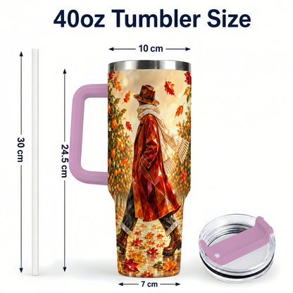 #pl[40oz|Pink] Citrus Orchard 40oz Tumbler with Handle, Faceted Autumn Travel Cup
