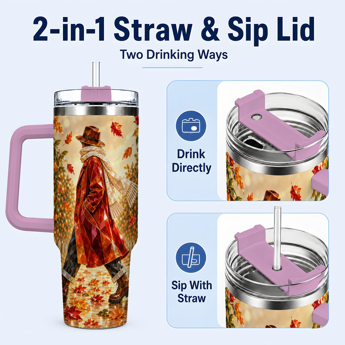 #pl[40oz|Pink] Citrus Orchard 40oz Tumbler with Handle, Faceted Autumn Travel Cup