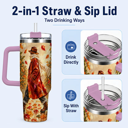 #pl[40oz|Pink] Citrus Orchard 40oz Tumbler with Handle, Faceted Autumn Travel Cup
