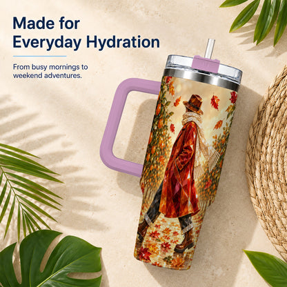 #pl[40oz|Pink] Citrus Orchard 40oz Tumbler with Handle, Faceted Autumn Travel Cup
