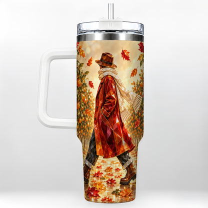 Citrus Orchard 40oz Tumbler with Handle, Faceted Autumn Travel Cup