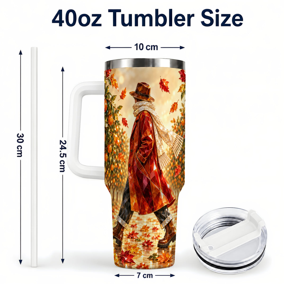 #pl[40oz|White] Citrus Orchard 40oz Tumbler with Handle, Faceted Autumn Travel Cup
