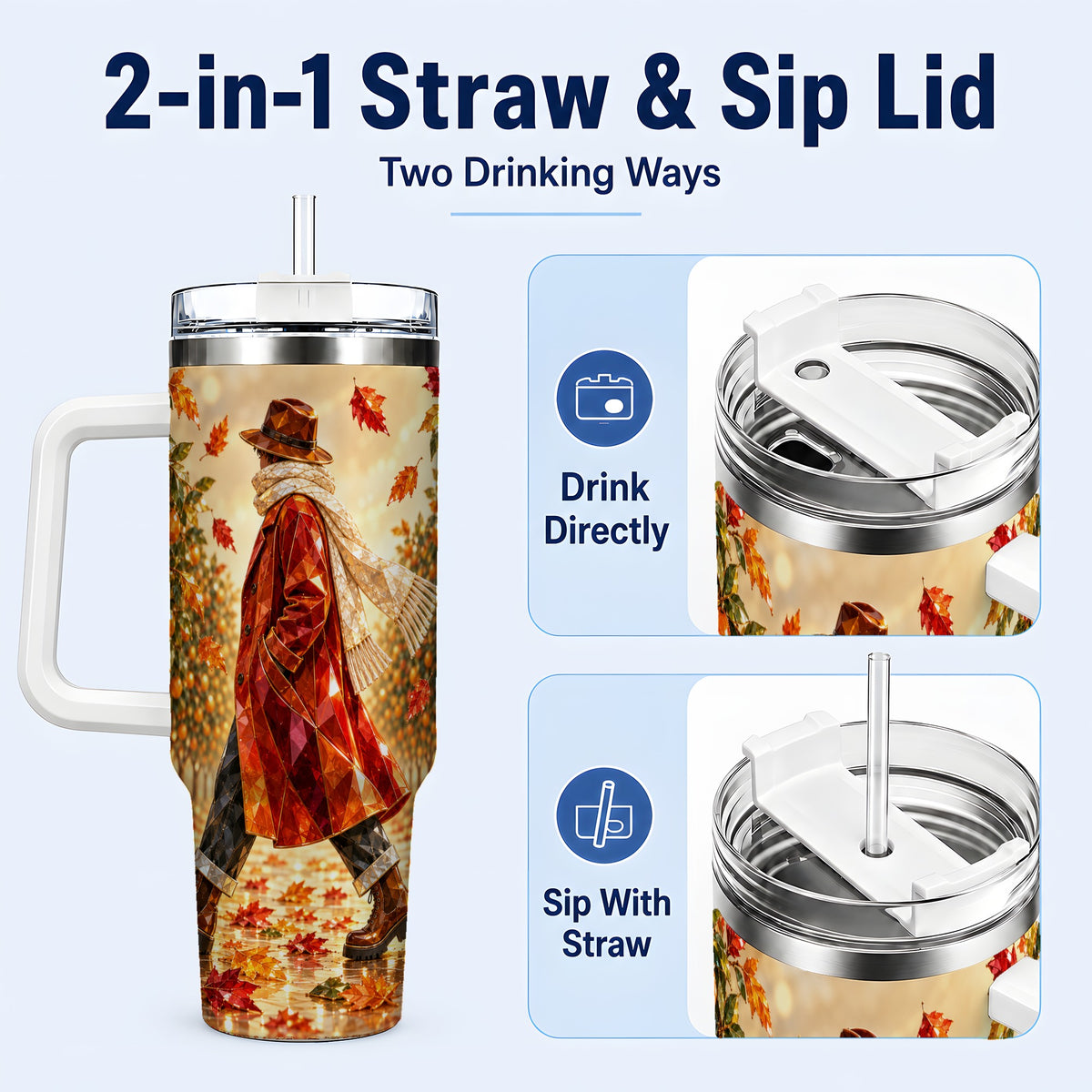 #pl[40oz|White] Citrus Orchard 40oz Tumbler with Handle, Faceted Autumn Travel Cup