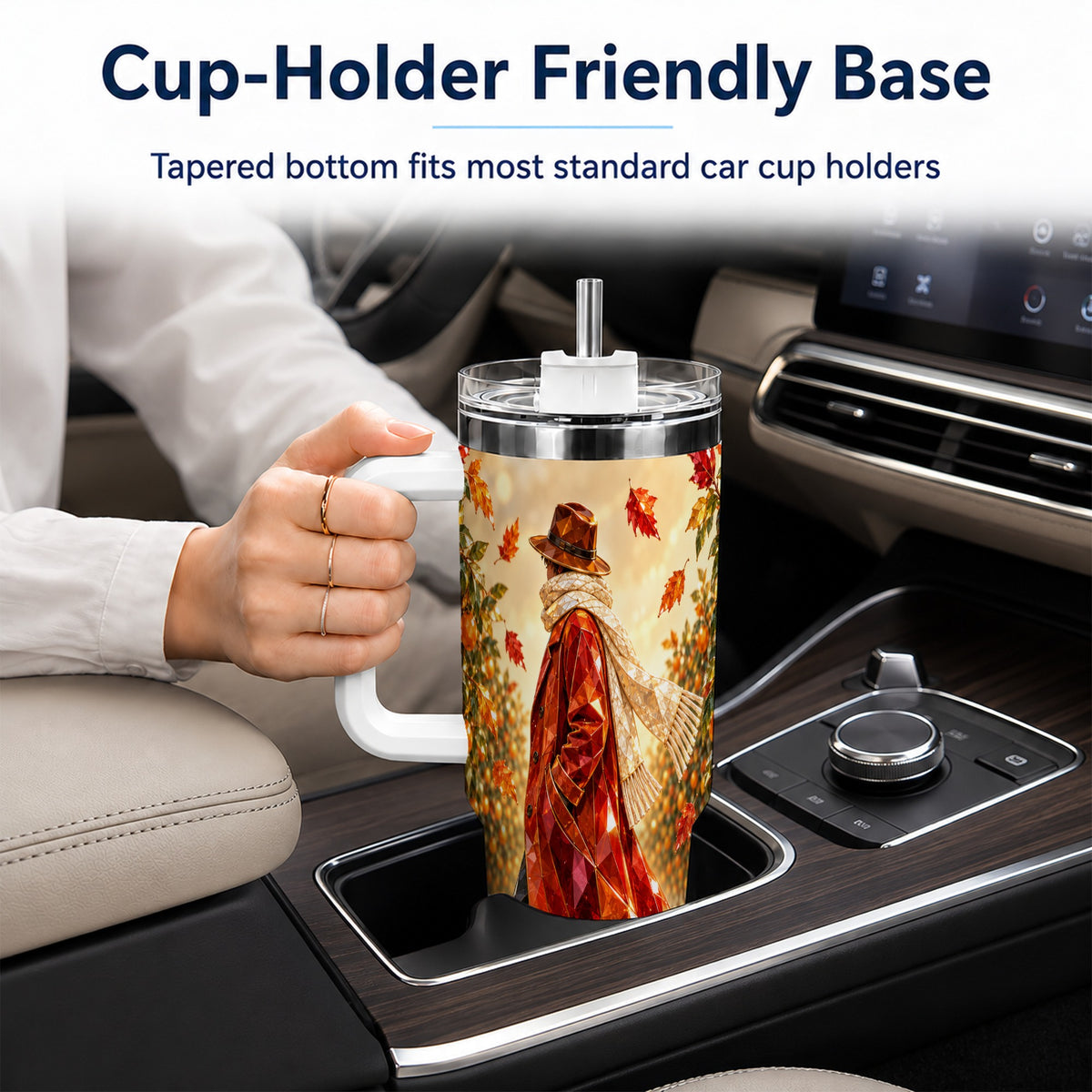 #pl[40oz|White] Citrus Orchard 40oz Tumbler with Handle, Faceted Autumn Travel Cup