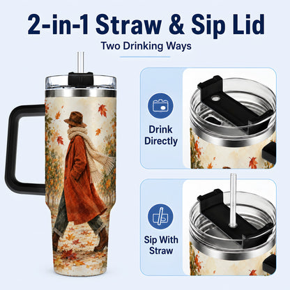 #pl[40oz|Black] Citrus Orchard 40oz Tumbler with Handle, Watercolor Autumn Travel Cup