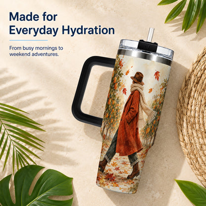#pl[40oz|Black] Citrus Orchard 40oz Tumbler with Handle, Watercolor Autumn Travel Cup