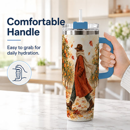 #pl[40oz|Blue] Citrus Orchard 40oz Tumbler with Handle, Watercolor Autumn Travel Cup