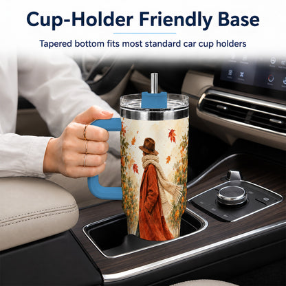 #pl[40oz|Blue] Citrus Orchard 40oz Tumbler with Handle, Watercolor Autumn Travel Cup