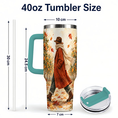 #pl[40oz|Green] Citrus Orchard 40oz Tumbler with Handle, Watercolor Autumn Travel Cup