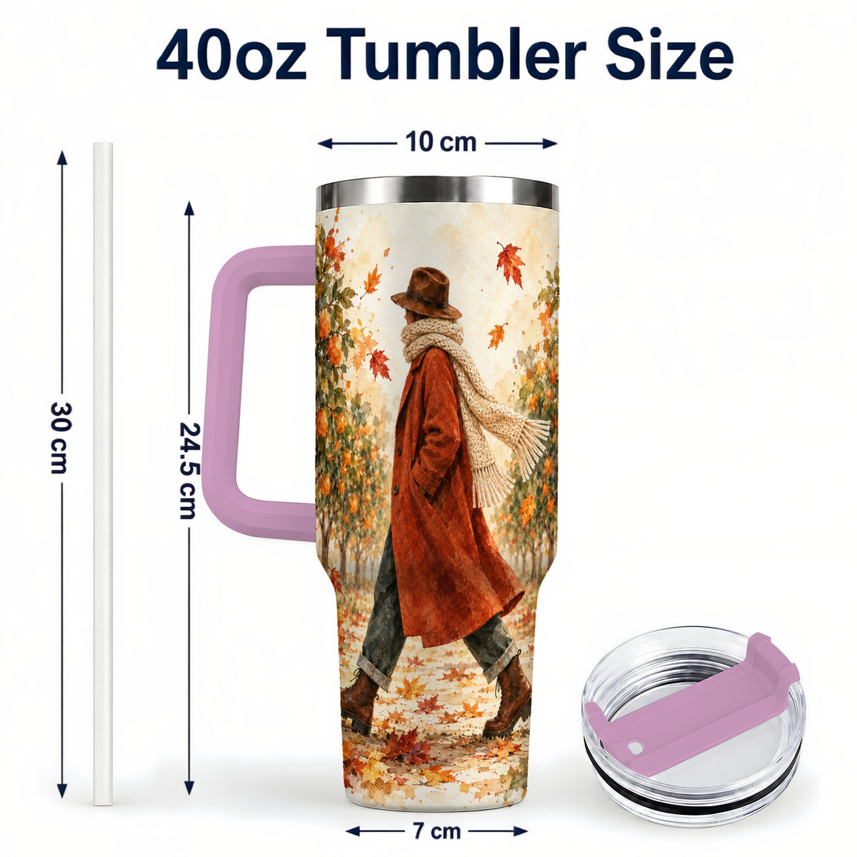 #pl[40oz|Pink] Citrus Orchard 40oz Tumbler with Handle, Watercolor Autumn Travel Cup