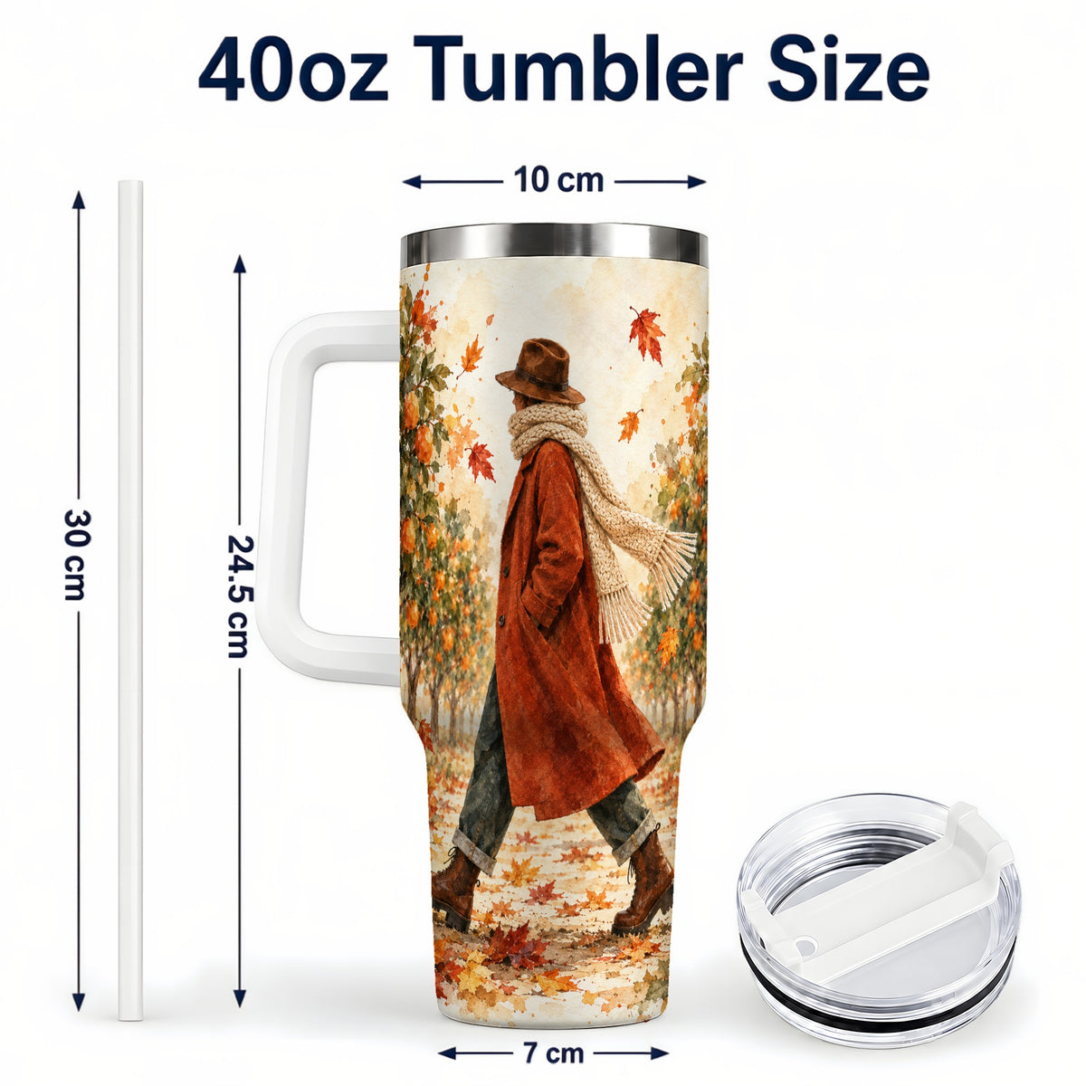 #pl[40oz|White] Citrus Orchard 40oz Tumbler with Handle, Watercolor Autumn Travel Cup