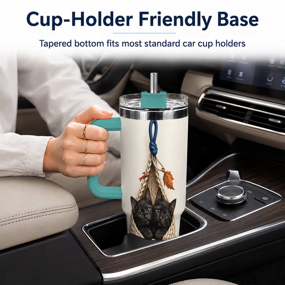 #pl[40oz|Green] Black Kittens 40oz Tumbler with Handle, Cat Basket Travel Cup