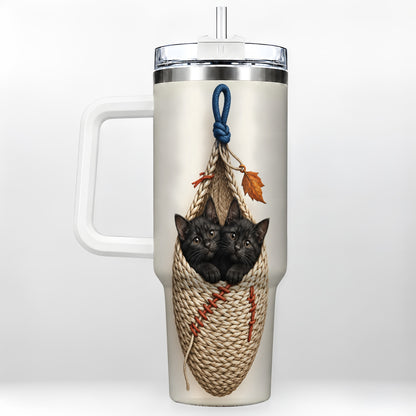 Black Kittens 40oz Tumbler with Handle, Cat Basket Travel Cup