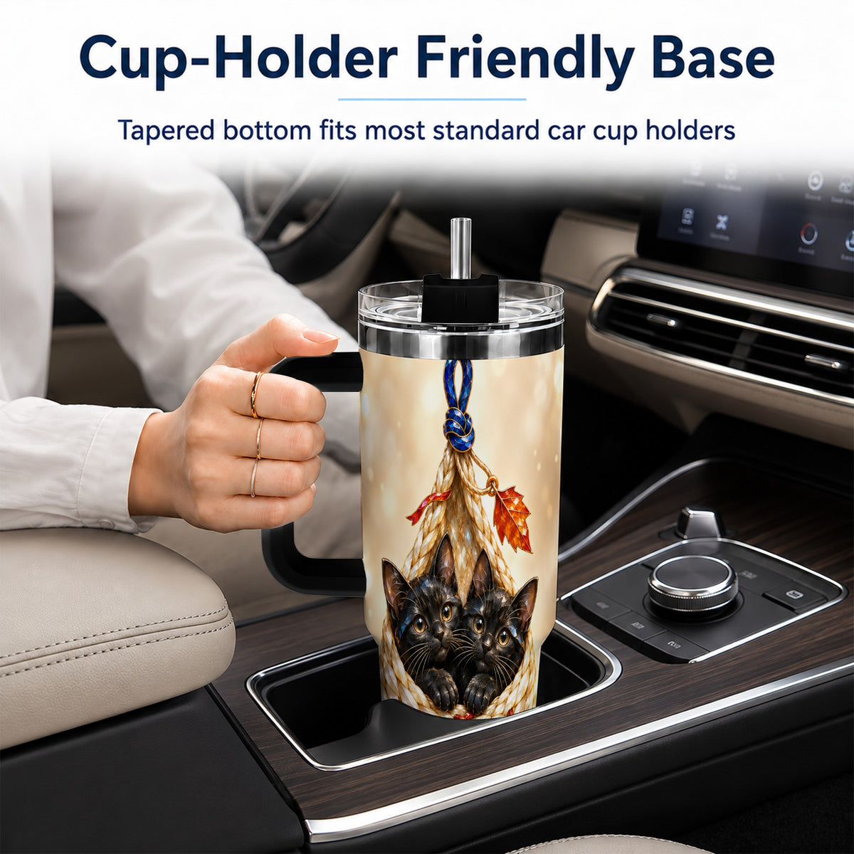 #pl[40oz|Black] Luminous Cats 40oz Tumbler with Handle, Cat Basket Travel Cup