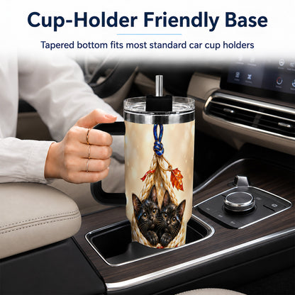 #pl[40oz|Black] Luminous Cats 40oz Tumbler with Handle, Cat Basket Travel Cup