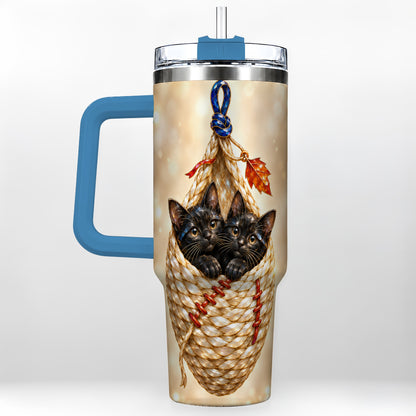 #pl[40oz|Blue] Luminous Cats 40oz Tumbler with Handle, Cat Basket Travel Cup