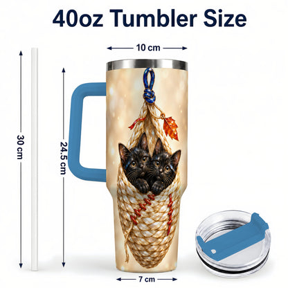 #pl[40oz|Blue] Luminous Cats 40oz Tumbler with Handle, Cat Basket Travel Cup