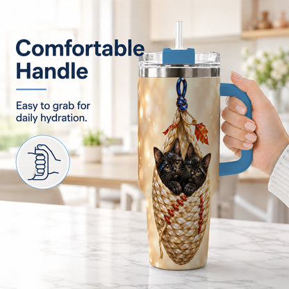 #pl[40oz|Blue] Luminous Cats 40oz Tumbler with Handle, Cat Basket Travel Cup