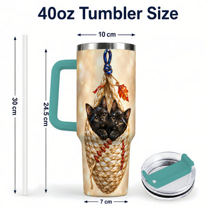 #pl[40oz|Green] Luminous Cats 40oz Tumbler with Handle, Cat Basket Travel Cup