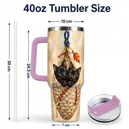 #pl[40oz|Pink] Luminous Cats 40oz Tumbler with Handle, Cat Basket Travel Cup