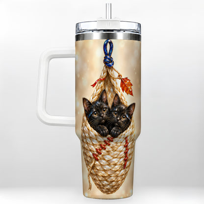 Luminous Cats 40oz Tumbler with Handle, Cat Basket Travel Cup