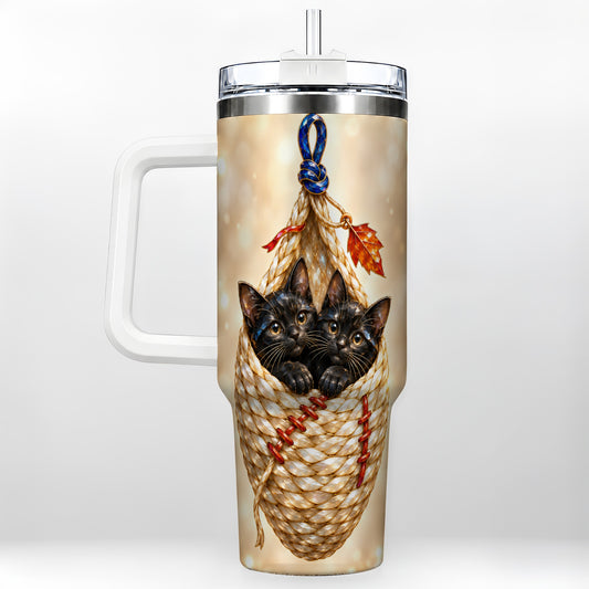 Luminous Cats 40oz Tumbler with Handle, Cat Basket Travel Cup