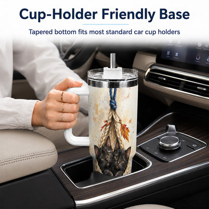 #pl[40oz|White] Watercolor Cats 40oz Tumbler with Handle, Cat Basket Travel Cup