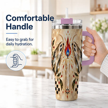 #pl[40oz|Pink] Crystal Moth Candle 40oz Tumbler with Handle, Gothic Travel Cup