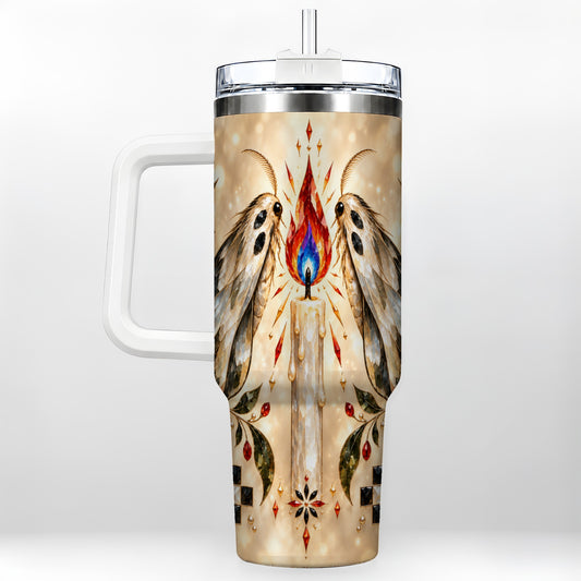 Crystal Moth Candle 40oz Tumbler with Handle, Gothic Travel Cup