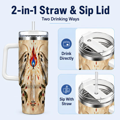 #pl[40oz|White] Crystal Moth Candle 40oz Tumbler with Handle, Gothic Travel Cup