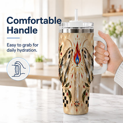#pl[40oz|White] Crystal Moth Candle 40oz Tumbler with Handle, Gothic Travel Cup