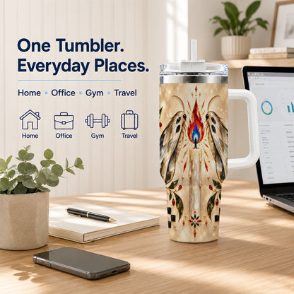 #pl[40oz|White] Crystal Moth Candle 40oz Tumbler with Handle, Gothic Travel Cup
