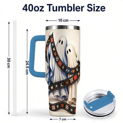 #pl[40oz|Blue] Retro Ghost Film 40oz Tumbler with Handle, Halloween Travel Cup