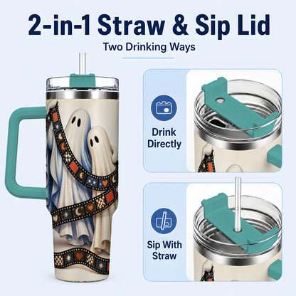 #pl[40oz|Green] Retro Ghost Film 40oz Tumbler with Handle, Halloween Travel Cup