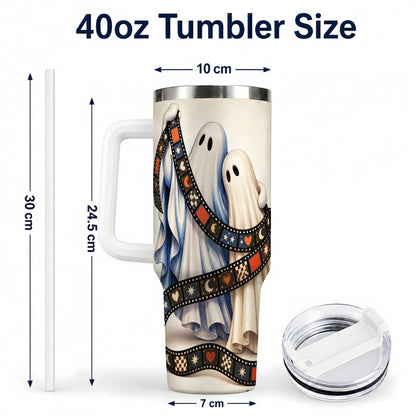 #pl[40oz|White] Retro Ghost Film 40oz Tumbler with Handle, Halloween Travel Cup