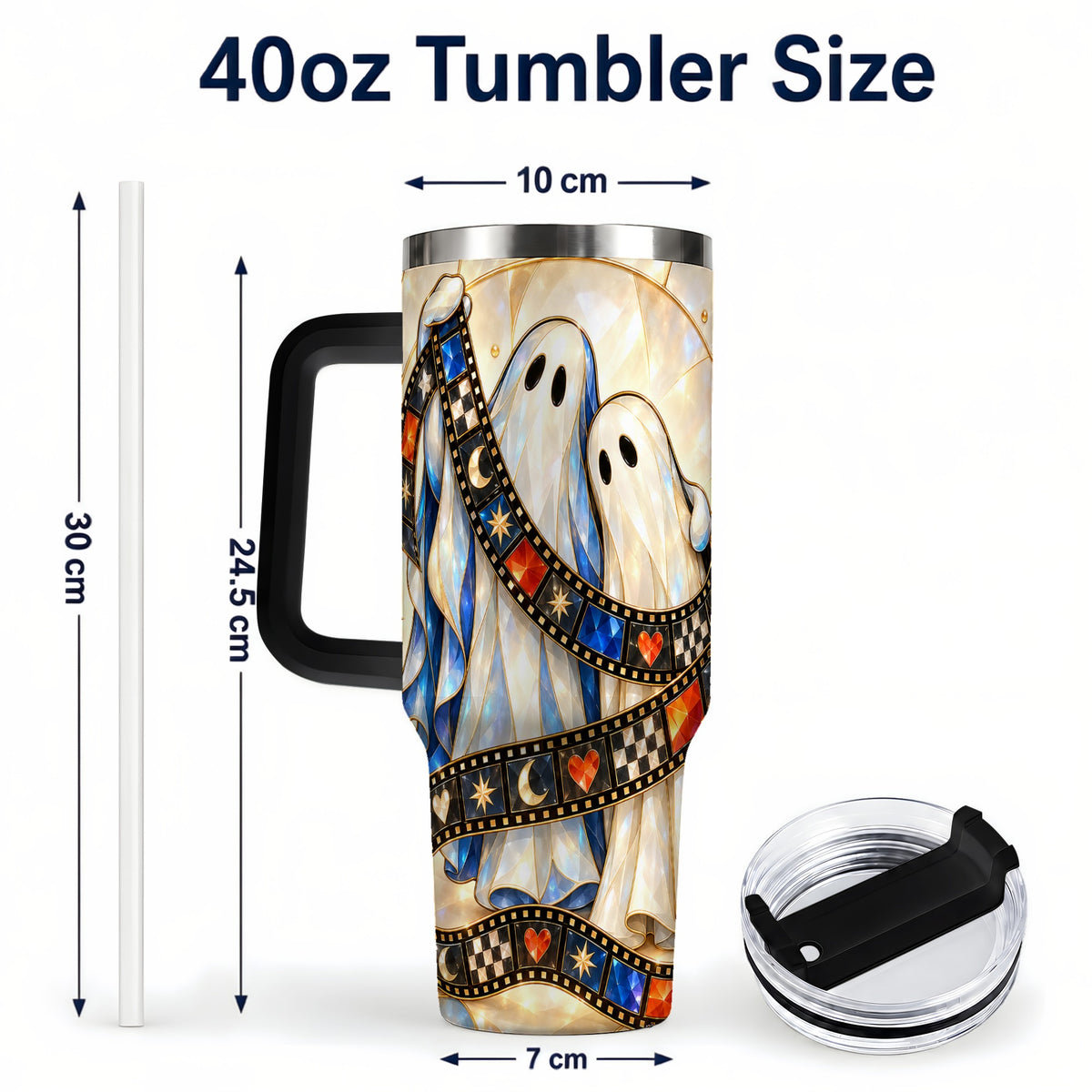 #pl[40oz|Black] Gemstone Ghost Film 40oz Tumbler with Handle, Spooky Travel Cup