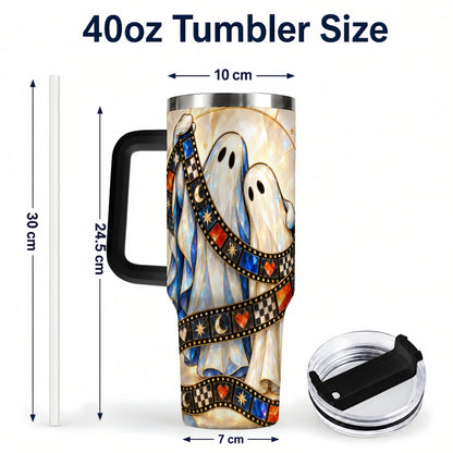 #pl[40oz|Black] Gemstone Ghost Film 40oz Tumbler with Handle, Spooky Travel Cup