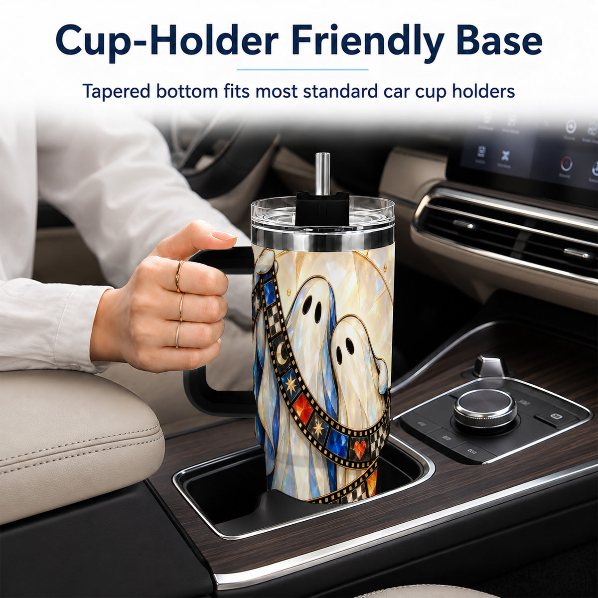 #pl[40oz|Black] Gemstone Ghost Film 40oz Tumbler with Handle, Spooky Travel Cup