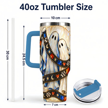 #pl[40oz|Blue] Gemstone Ghost Film 40oz Tumbler with Handle, Spooky Travel Cup